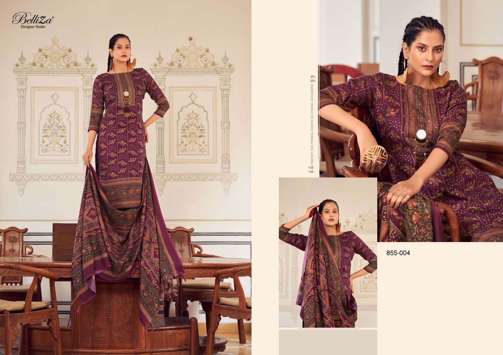 Belliza Haifa Winter Wool Pashmina Dress Material Wholesale catalog