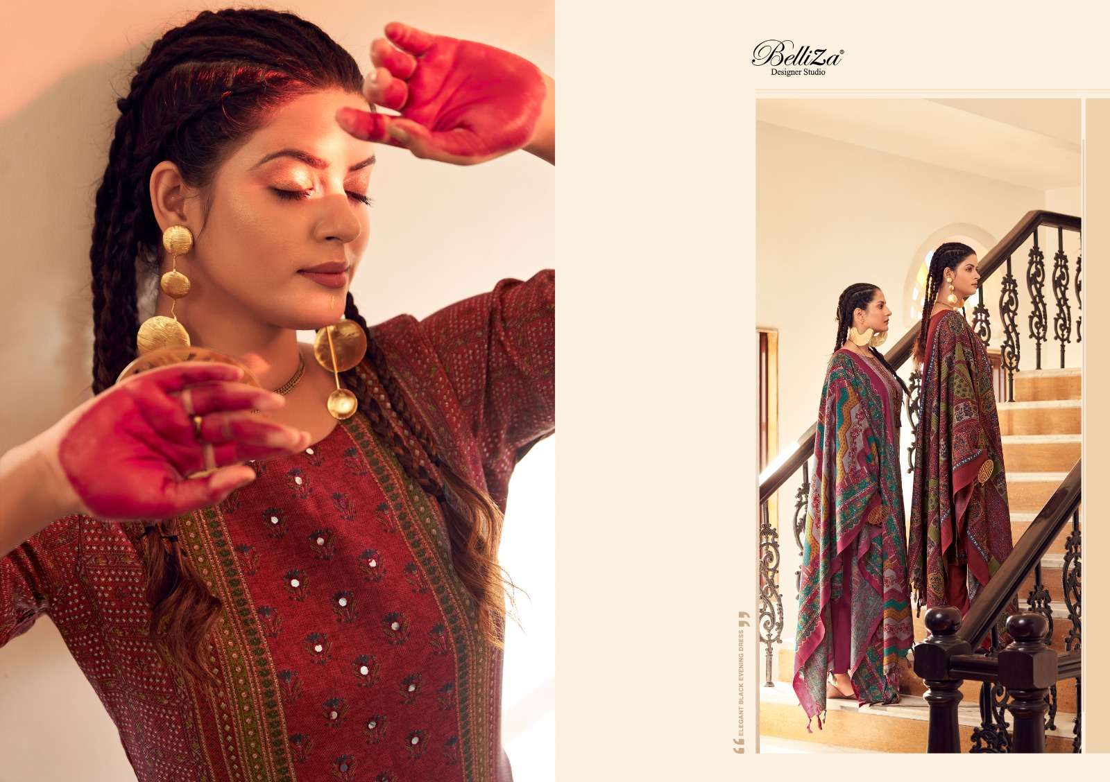 Belliza Haifa Winter Wool Pashmina Dress Material Wholesale catalog
