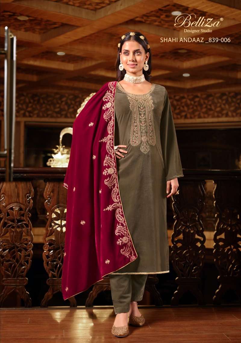 Belliza Shahi Andaaz Premium Valvet Dress Material Wholesale catalog