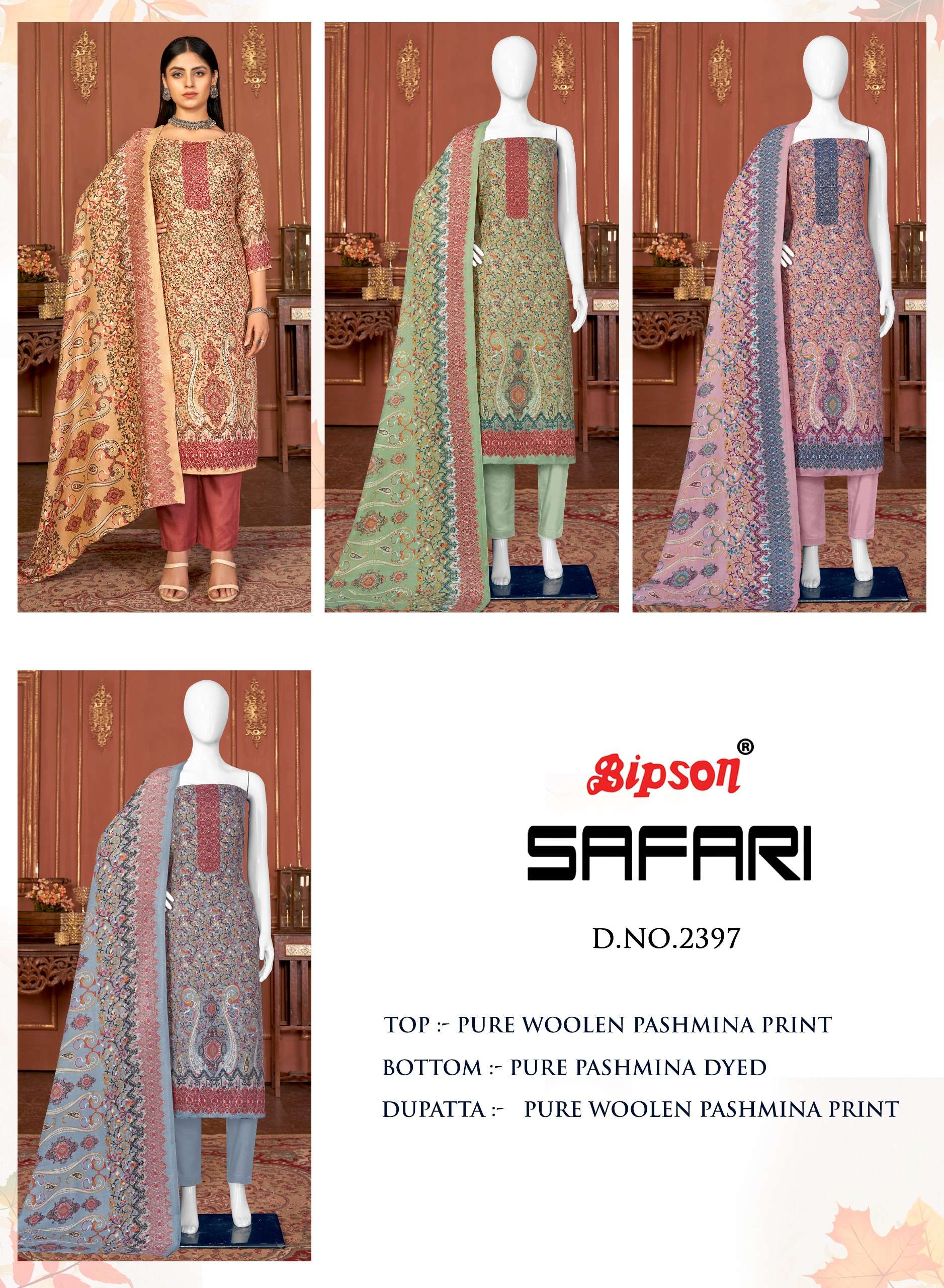 Bipson Safari 2397 Wool Pashmina Dress Material  Wholesale catalog