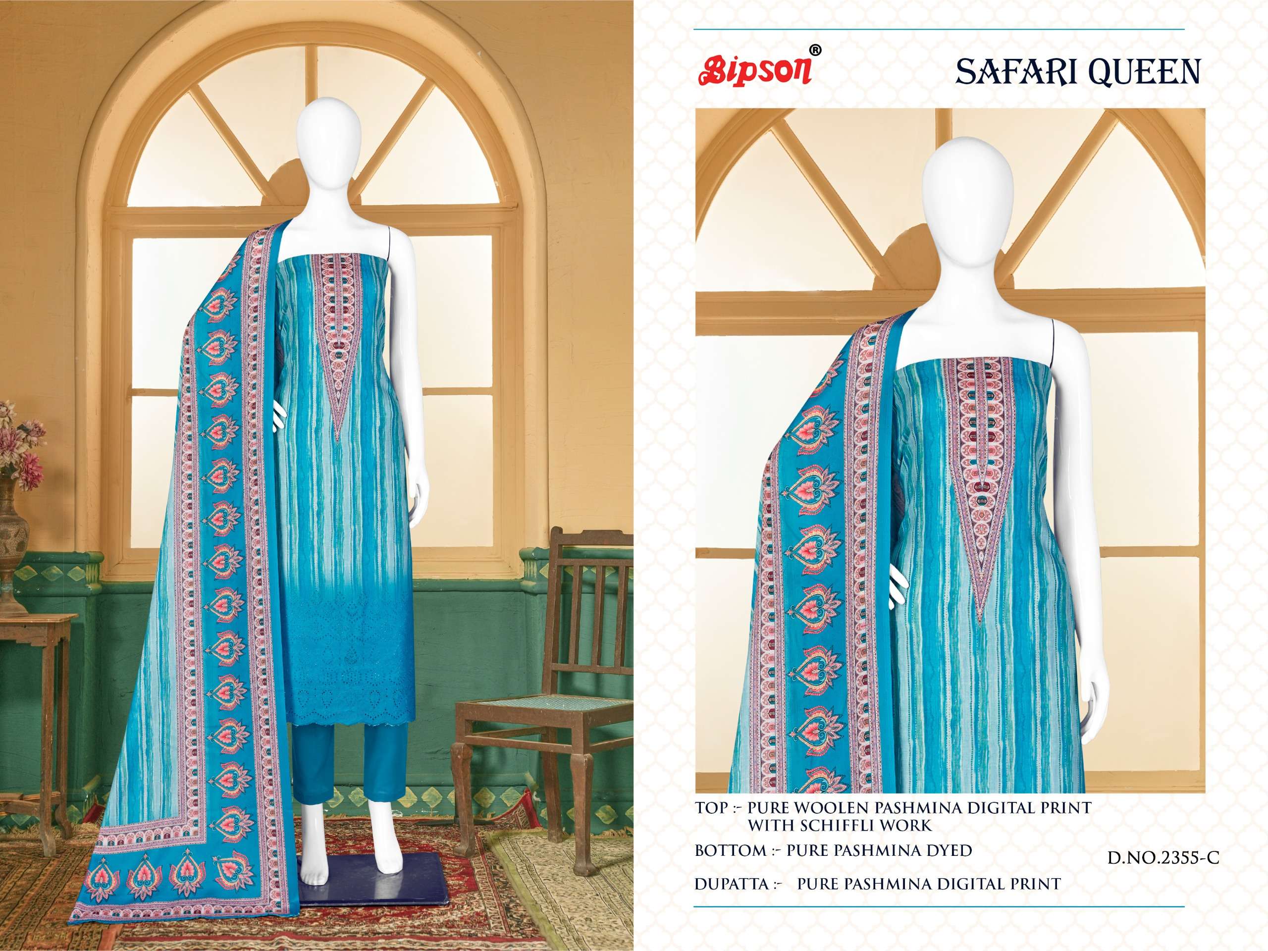Bipson Safari Queen 2355 Wool Pashmina Dress Material Wholesale catalog