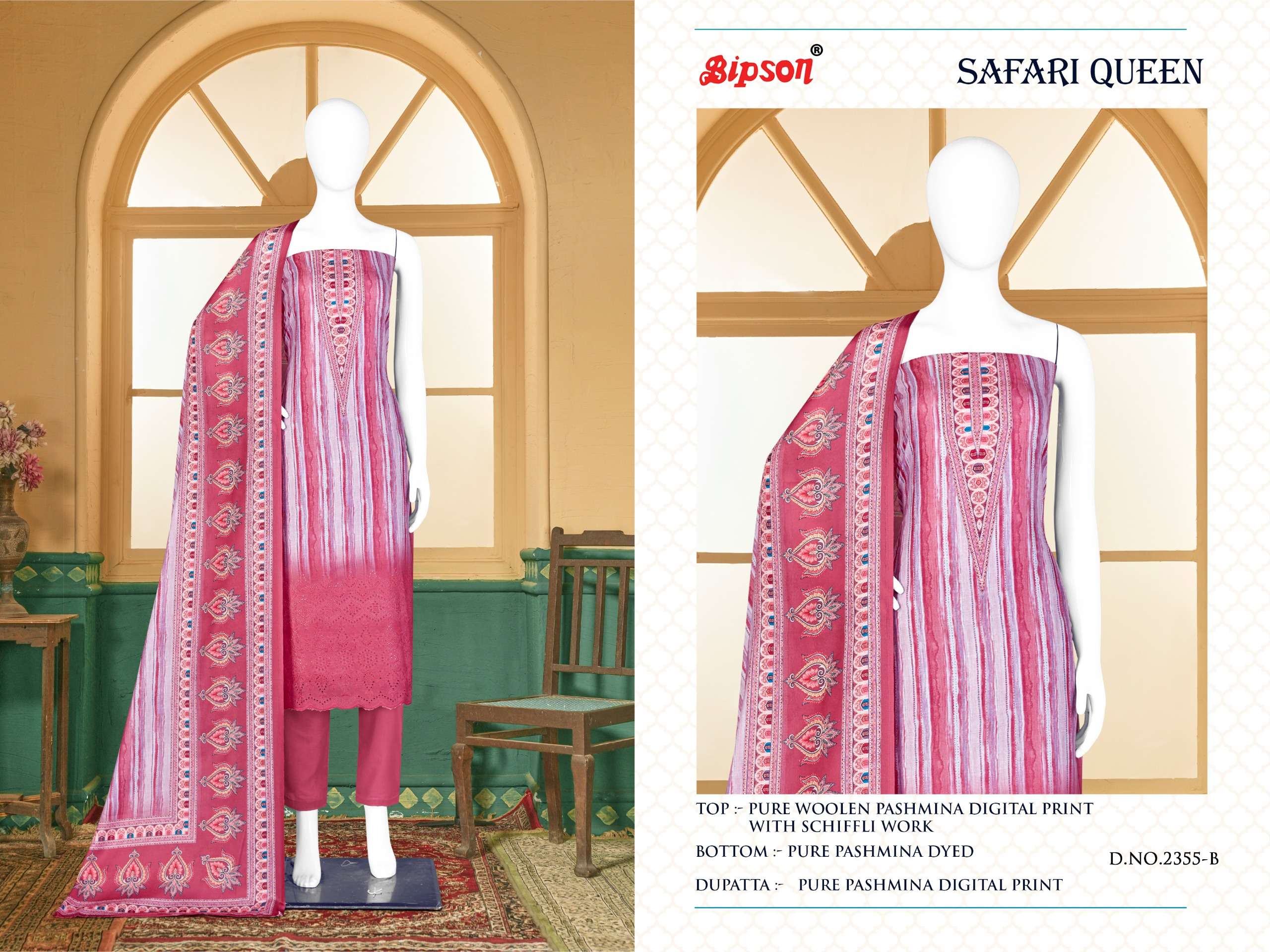 Bipson Safari Queen 2355 Wool Pashmina Dress Material Wholesale catalog