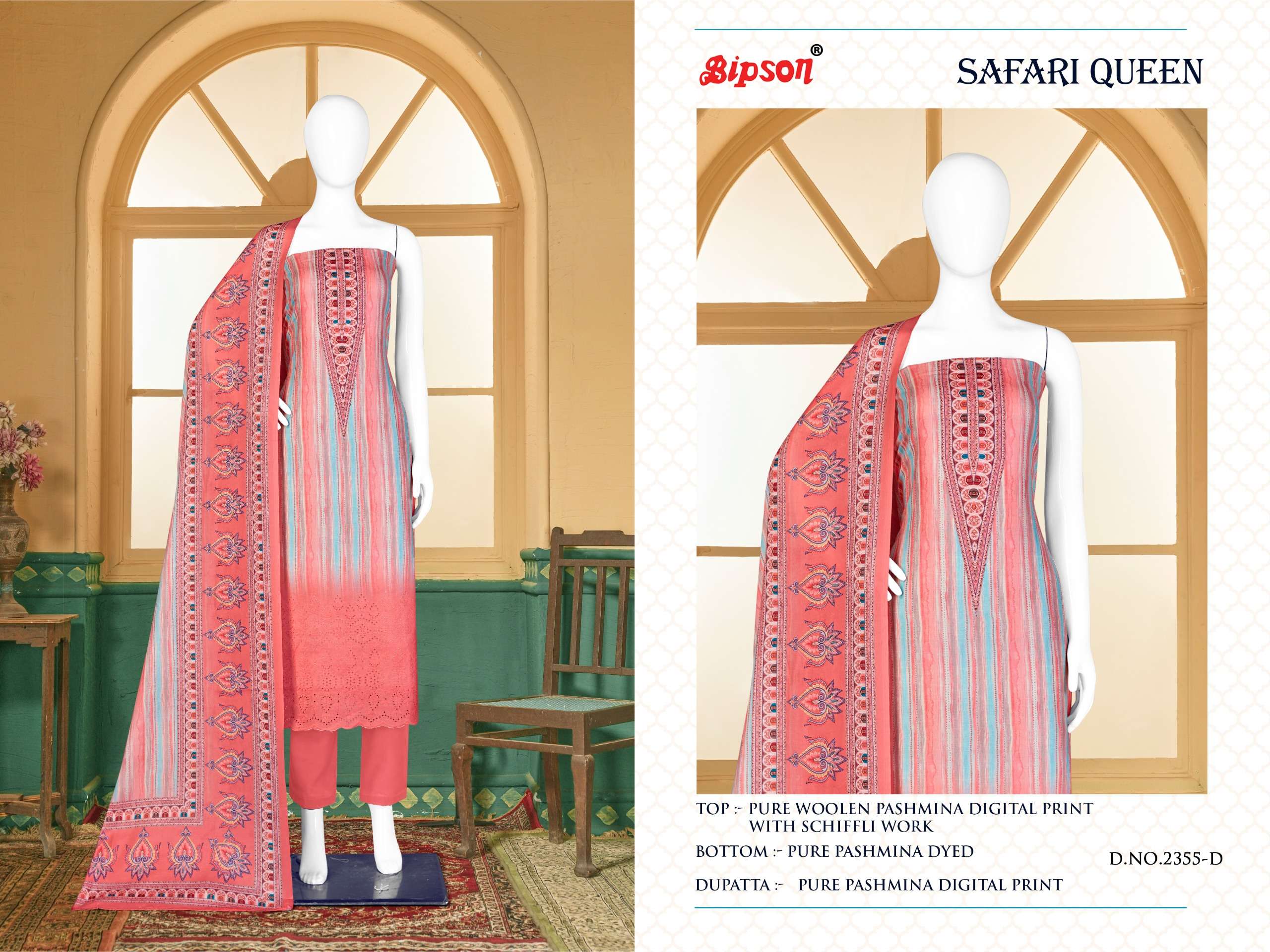 Bipson Safari Queen 2355 Wool Pashmina Dress Material Wholesale catalog