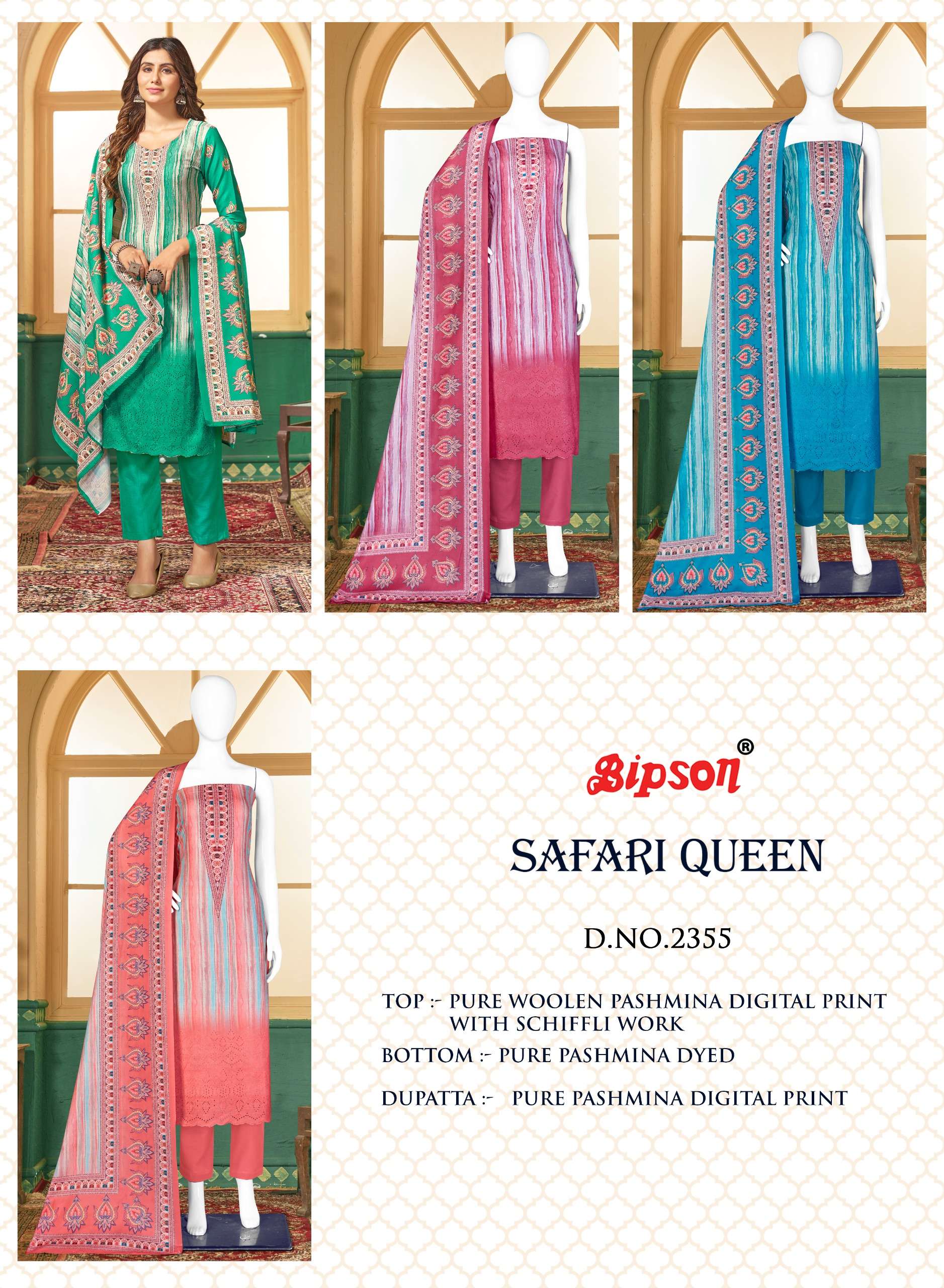 Bipson Safari Queen 2355 Wool Pashmina Dress Material Wholesale catalog
