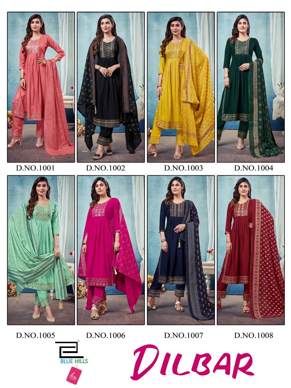 Blue Hills Dilbar Heavy Rayon Kurtis With Bottom Dupatta Wholesale catalog
