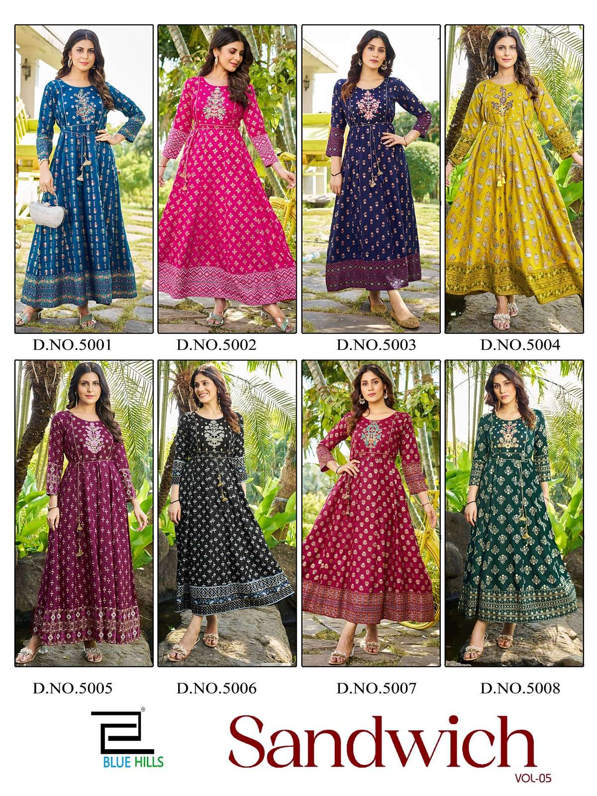Blue Hills Sandwich Vol 5 Rayon Foil Print Kurti Wholesale catalog