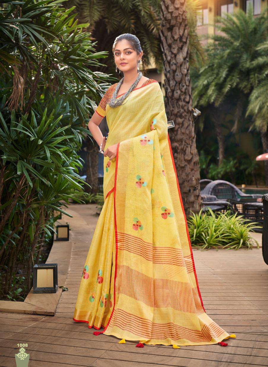 Bunawat Linen Fashion Fancy Linen Embroidery Saree Wholesale catalog