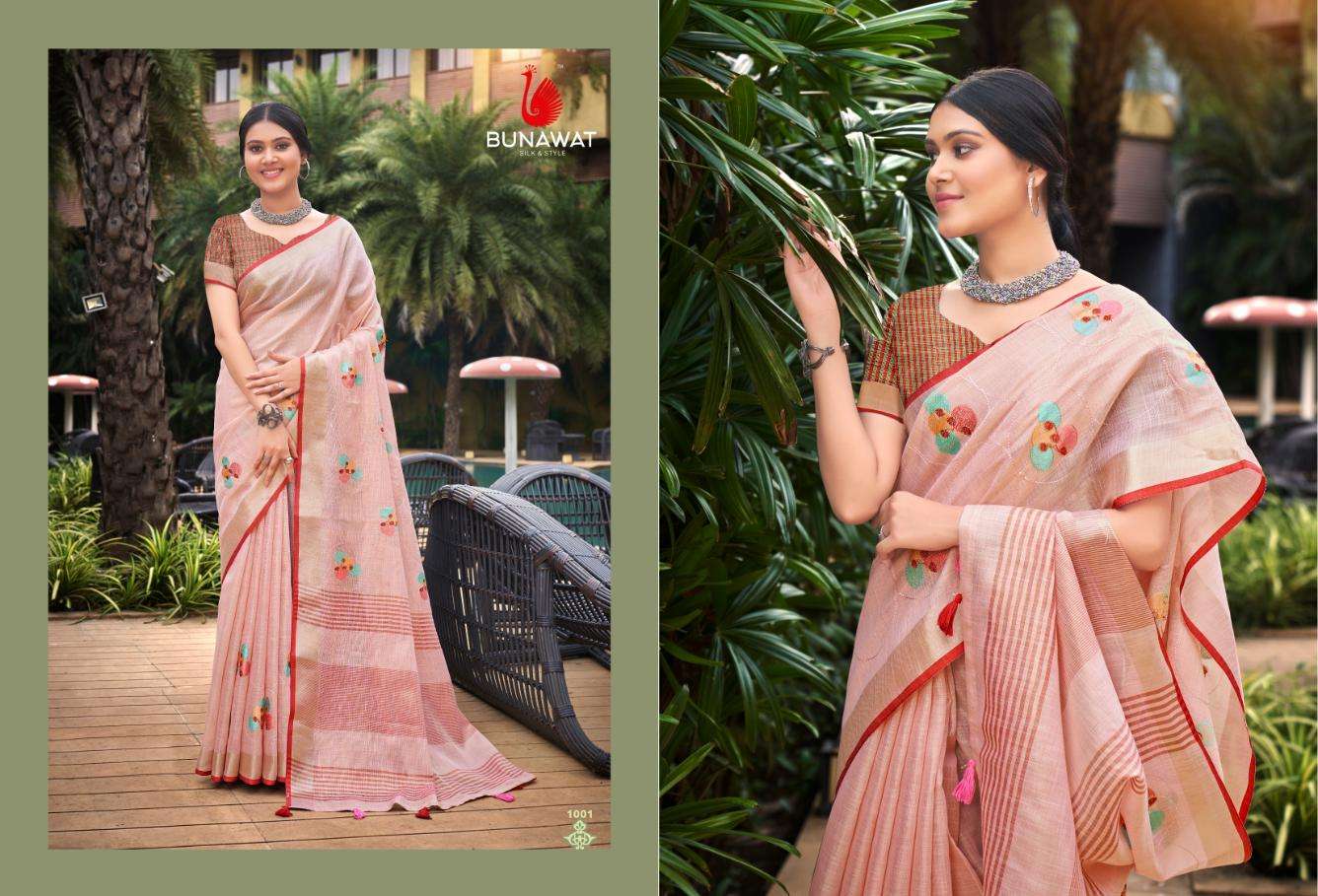 Bunawat Linen Fashion Fancy Linen Embroidery Saree Wholesale catalog