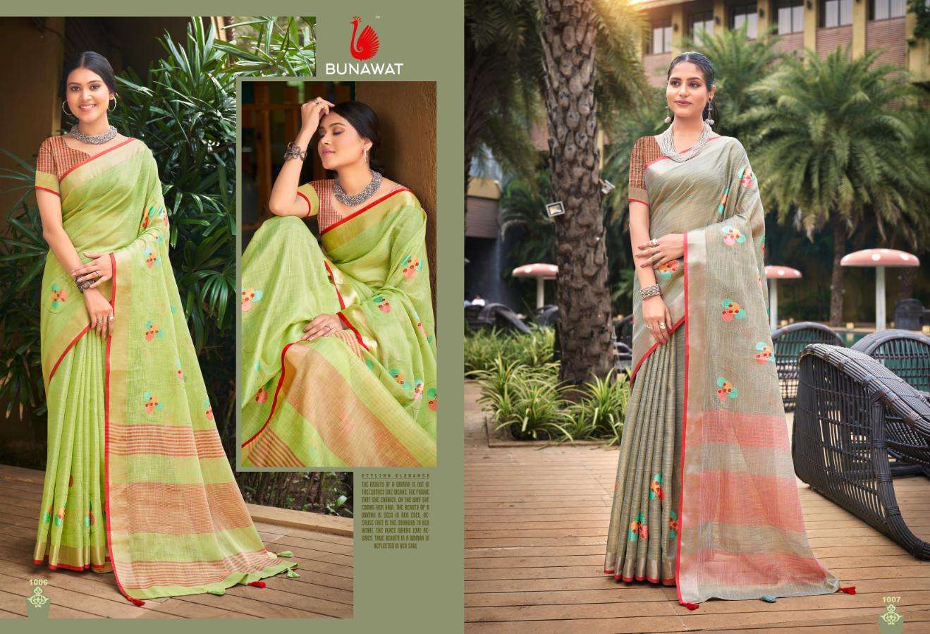 Bunawat Linen Fashion Fancy Linen Embroidery Saree Wholesale catalog