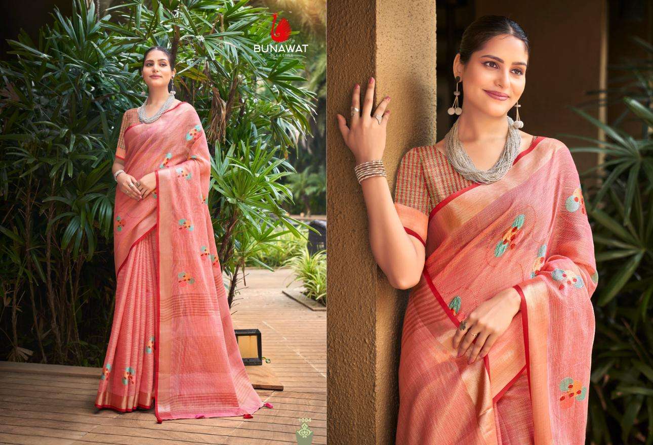 Bunawat Linen Fashion Fancy Linen Embroidery Saree Wholesale catalog