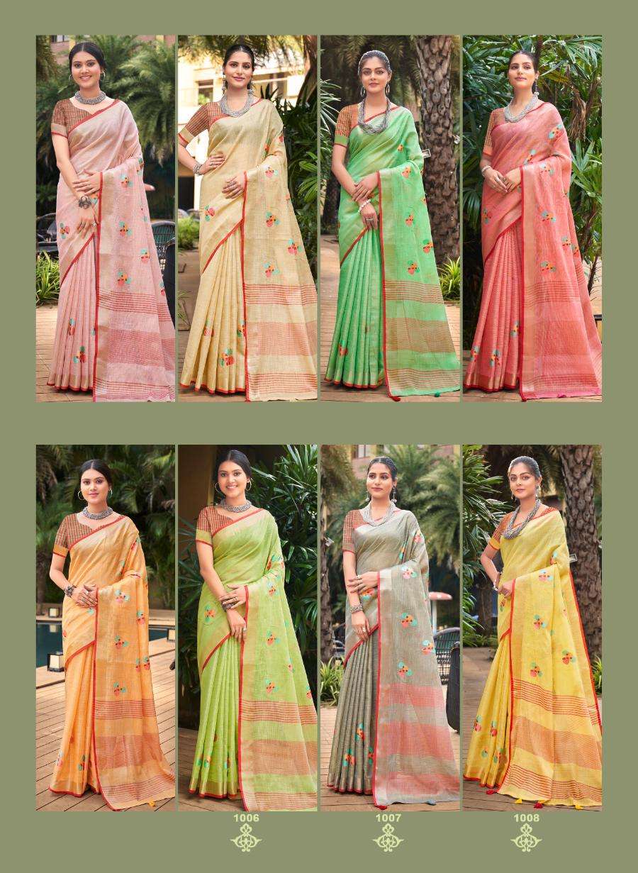 Bunawat Linen Fashion Fancy Linen Embroidery Saree Wholesale catalog