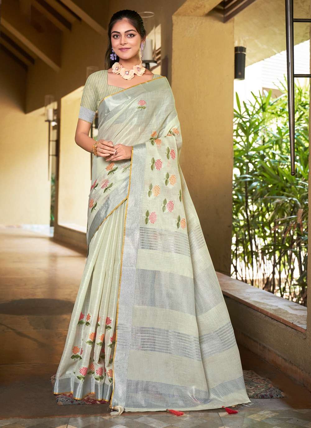 BUNAWAT LINEN QUEEN Embroidery Work Saree Wholesale catalog