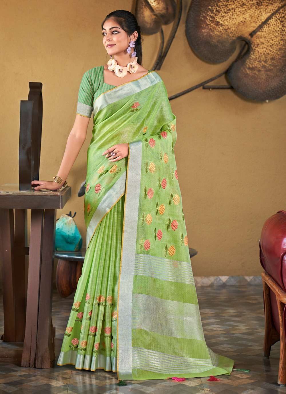 BUNAWAT LINEN QUEEN Embroidery Work Saree Wholesale catalog