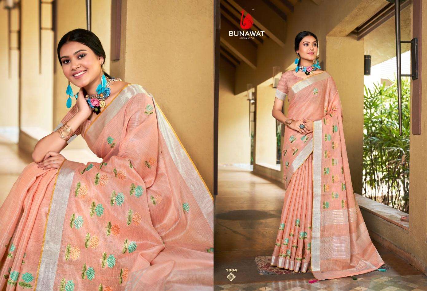 BUNAWAT LINEN QUEEN Embroidery Work Saree Wholesale catalog
