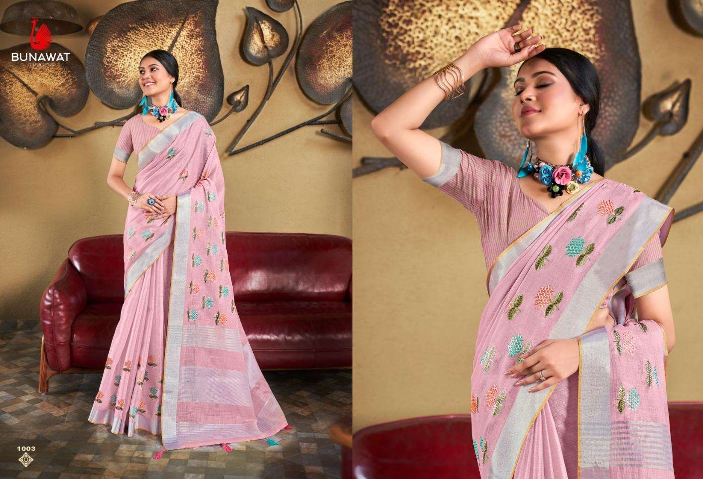 BUNAWAT LINEN QUEEN Embroidery Work Saree Wholesale catalog