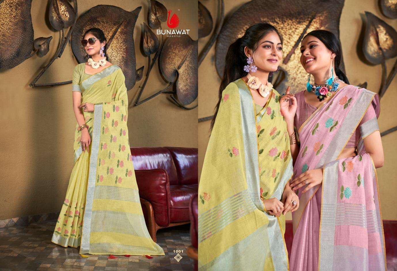 BUNAWAT LINEN QUEEN Embroidery Work Saree Wholesale catalog