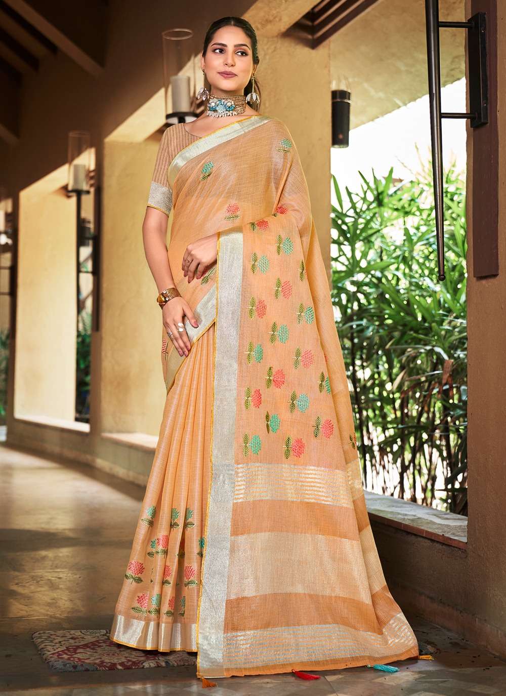 BUNAWAT LINEN QUEEN Embroidery Work Saree Wholesale catalog