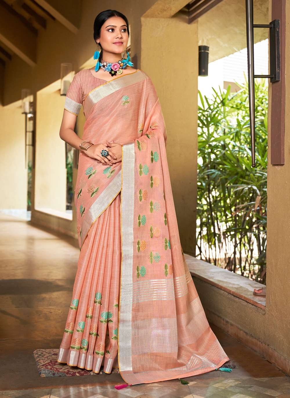 BUNAWAT LINEN QUEEN Embroidery Work Saree Wholesale catalog