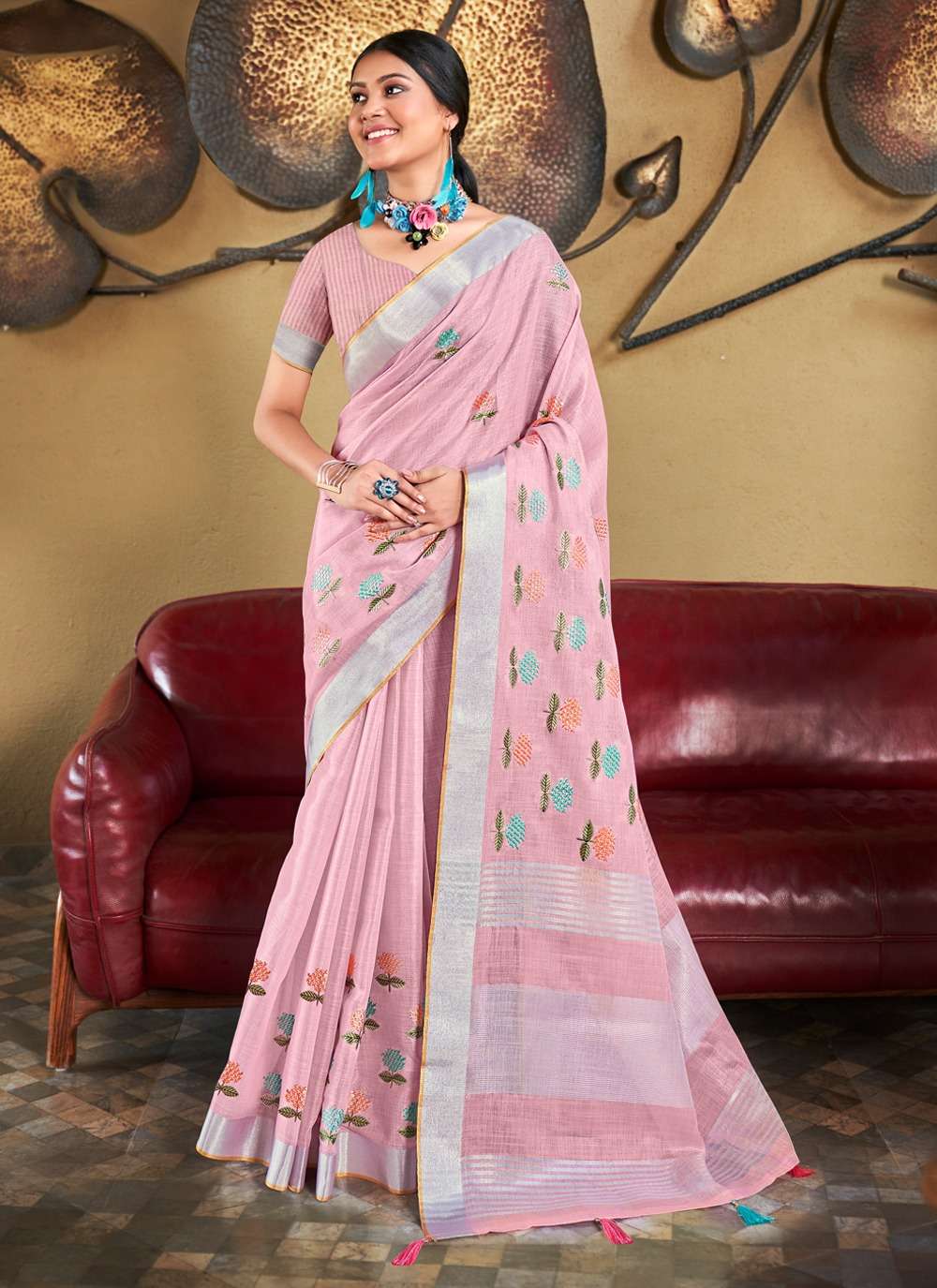 BUNAWAT LINEN QUEEN Embroidery Work Saree Wholesale catalog
