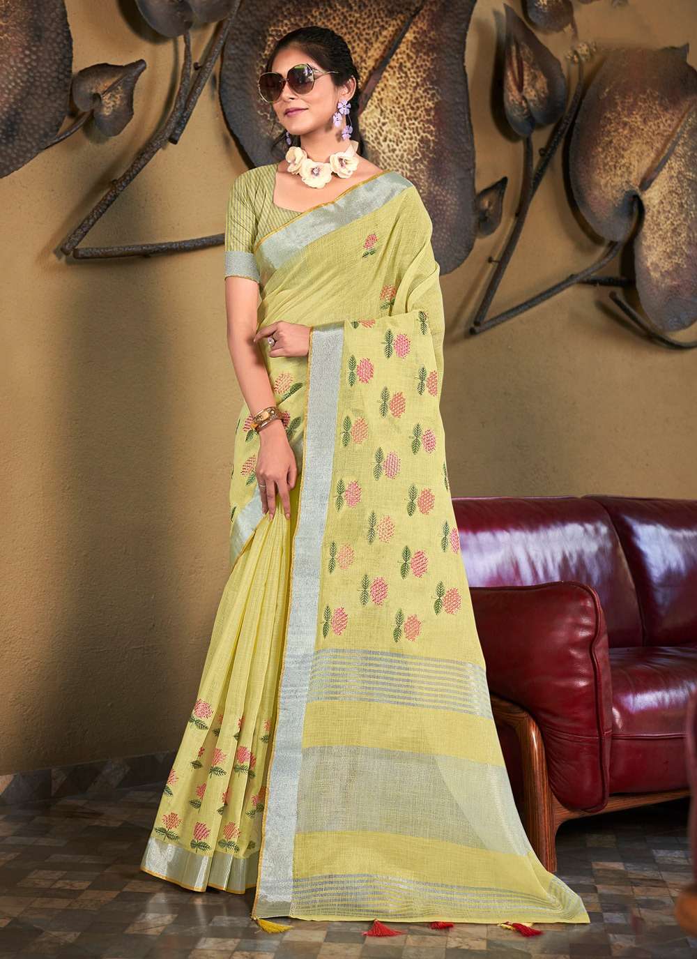 BUNAWAT LINEN QUEEN Embroidery Work Saree Wholesale catalog