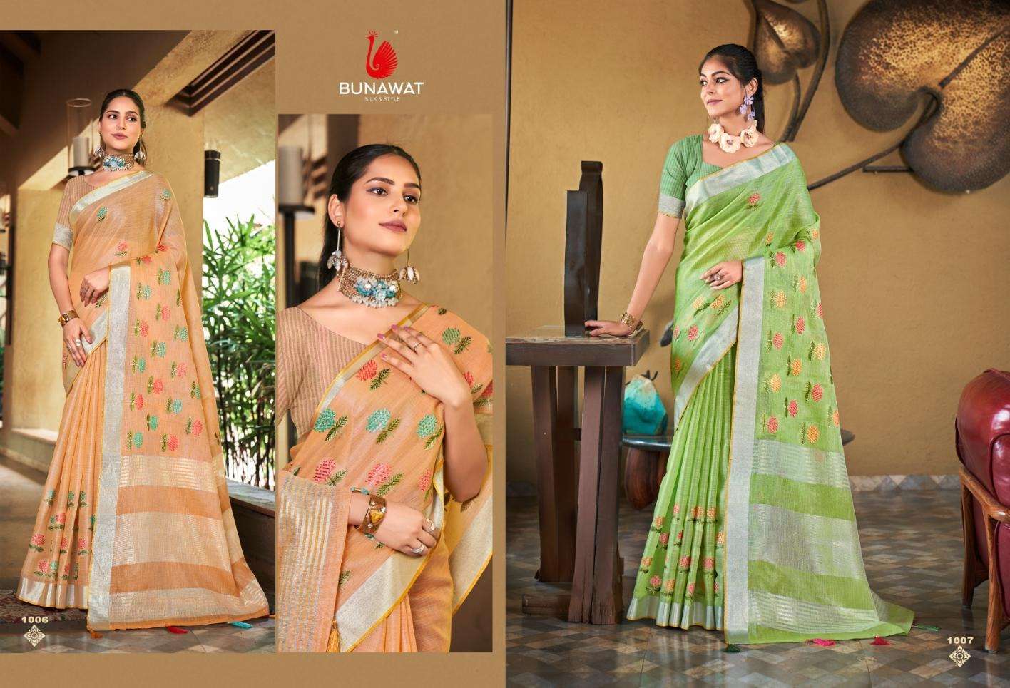 BUNAWAT LINEN QUEEN Embroidery Work Saree Wholesale catalog