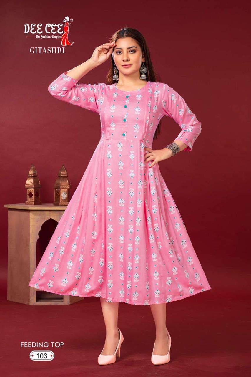 DEECEE GITASHRI HEAVY RIYON Print Kurti Wholesale catalog