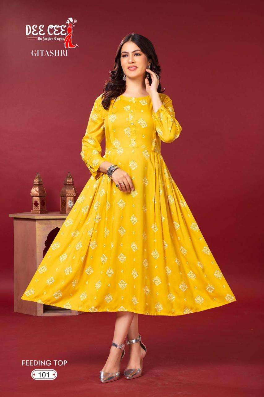 DEECEE GITASHRI HEAVY RIYON Print Kurti Wholesale catalog