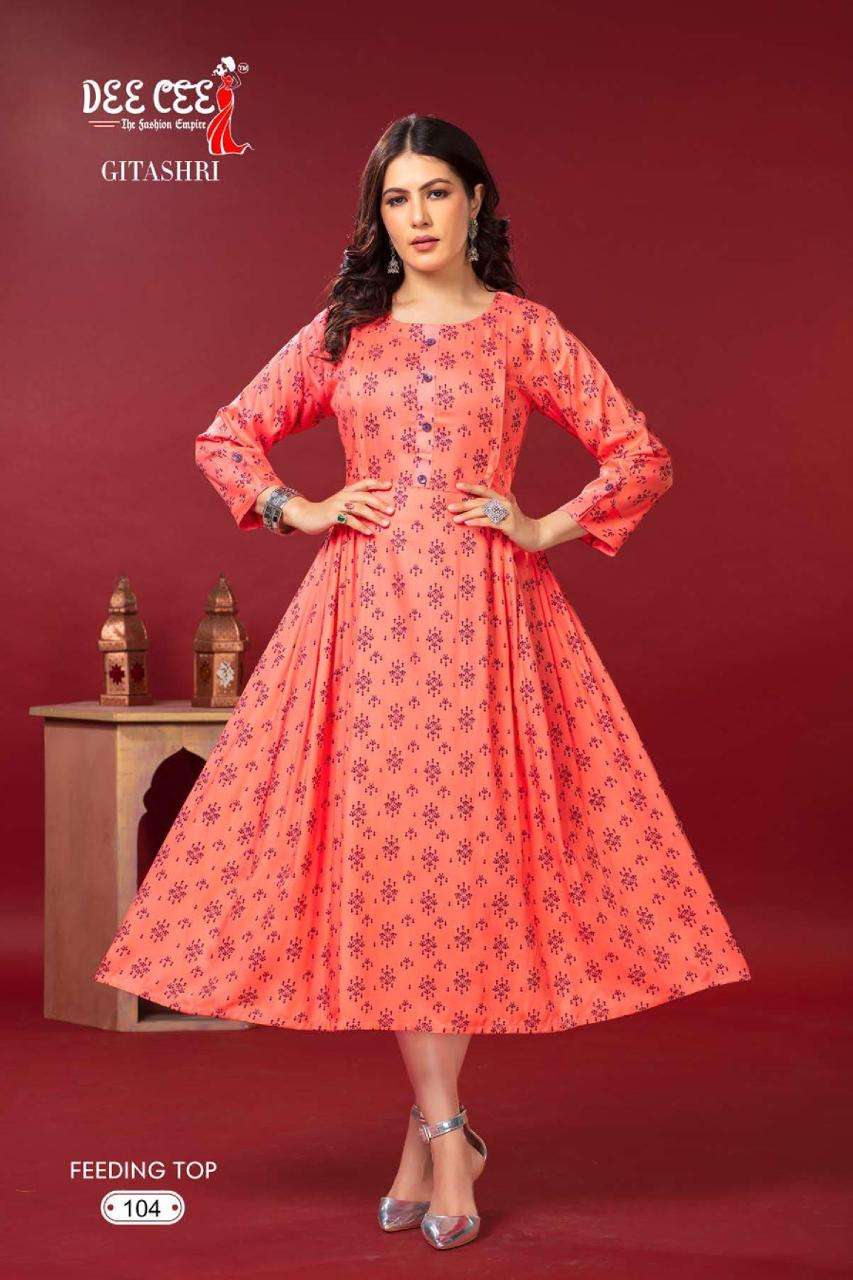 DEECEE GITASHRI HEAVY RIYON Print Kurti Wholesale catalog