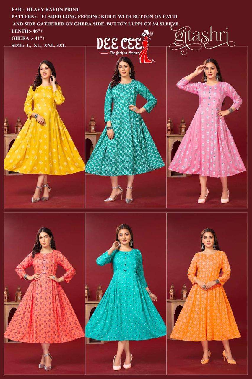 DEECEE GITASHRI HEAVY RIYON Print Kurti Wholesale catalog