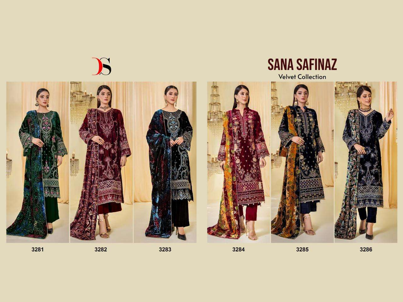 DEEPSY SUITS  SANA SAFINAZ velevt with heavy embroidery Salwar Kameez Wholesale catalog