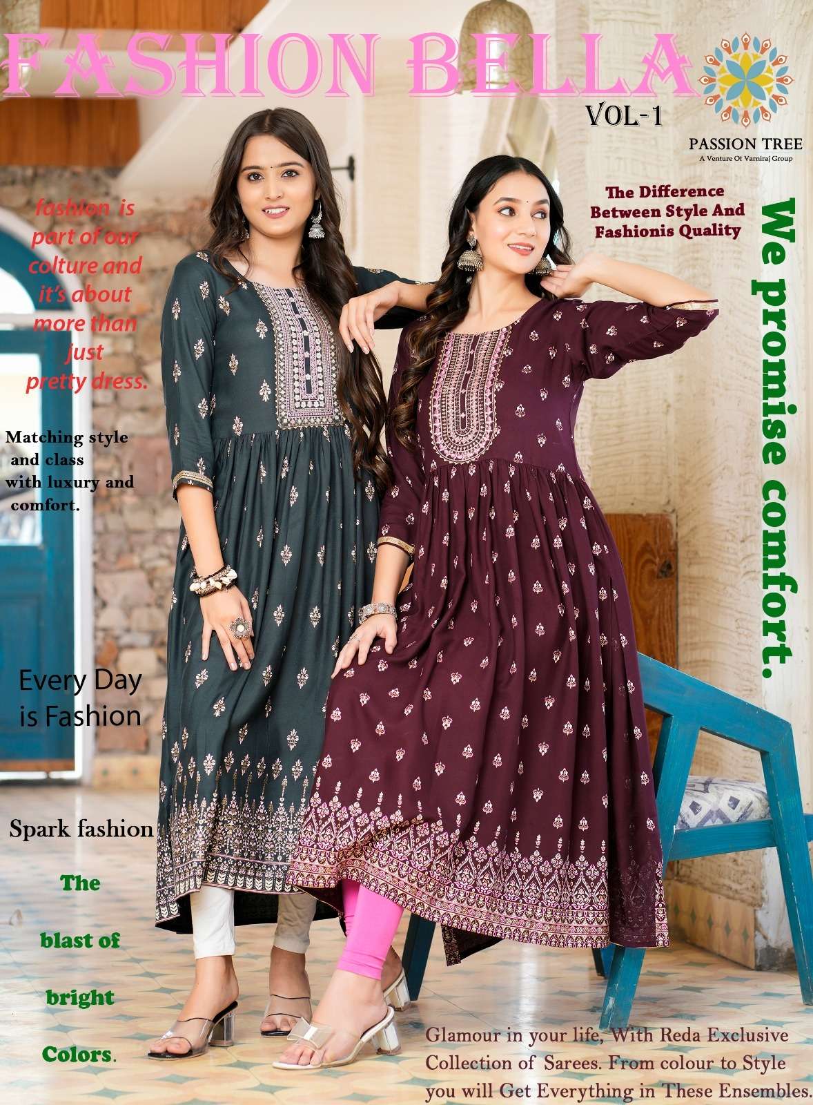 Fashion Bella Vol 1 By Passion Tree Rayon Naira Cut Kurti Wholesale catalog
