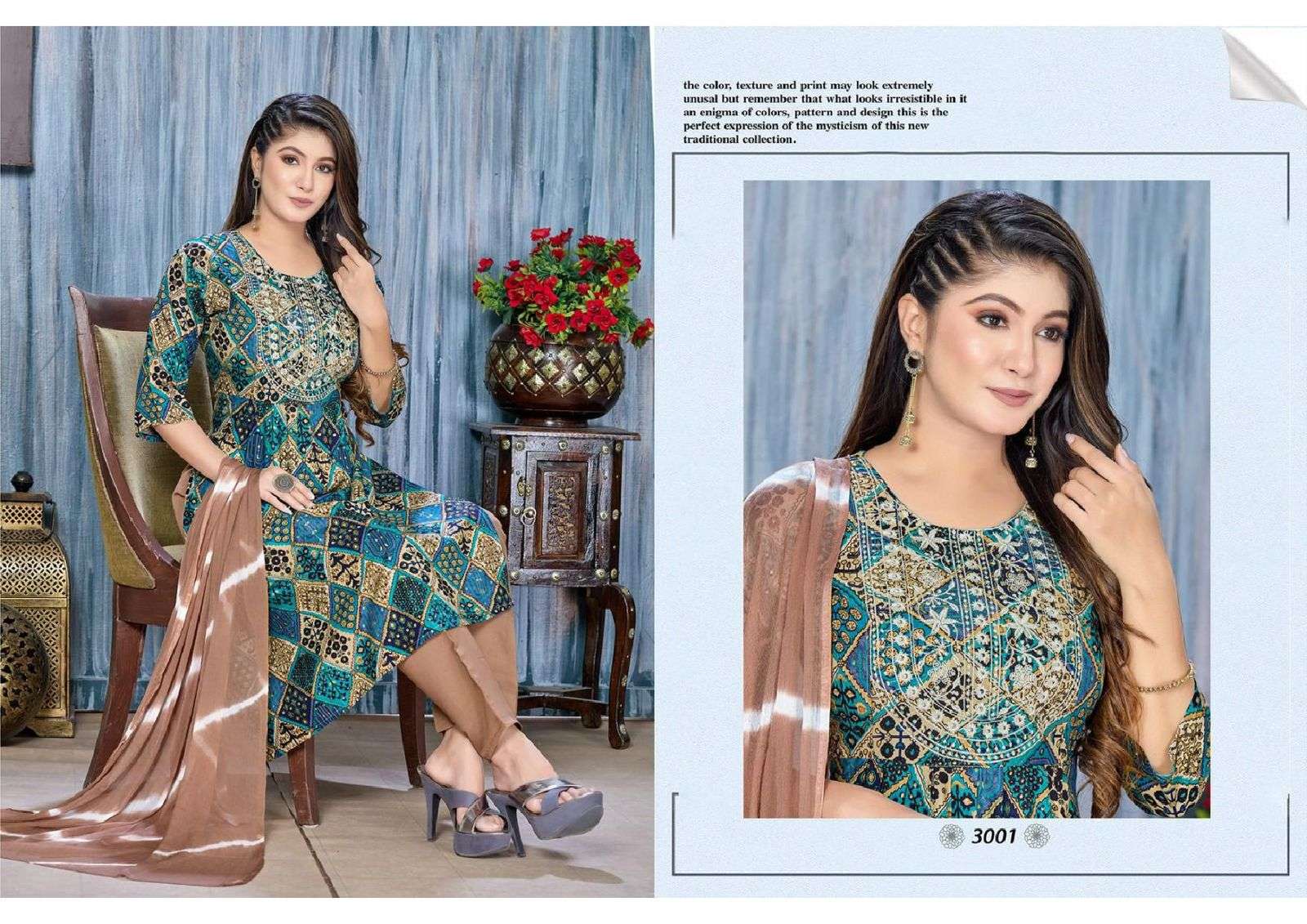 FT BINDAAS Rayon Foil print with embroidery and naira cut Kurti Wholesale catalog
