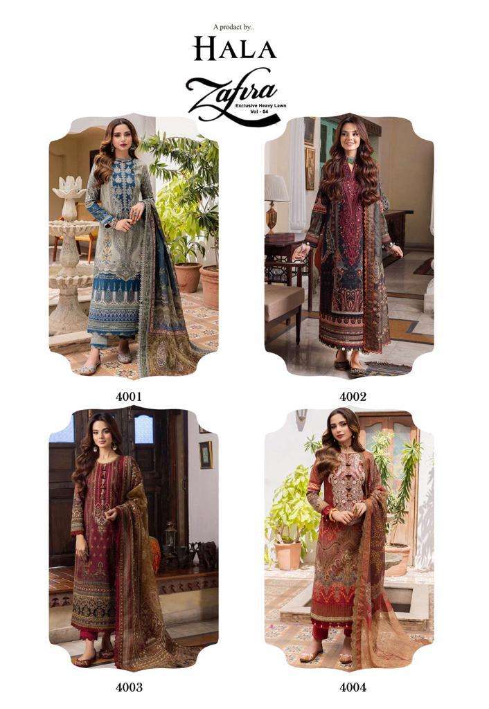 Hala Zafira Vol 4 Heavy Lawn Cotton Dress Material Wholesale catalog