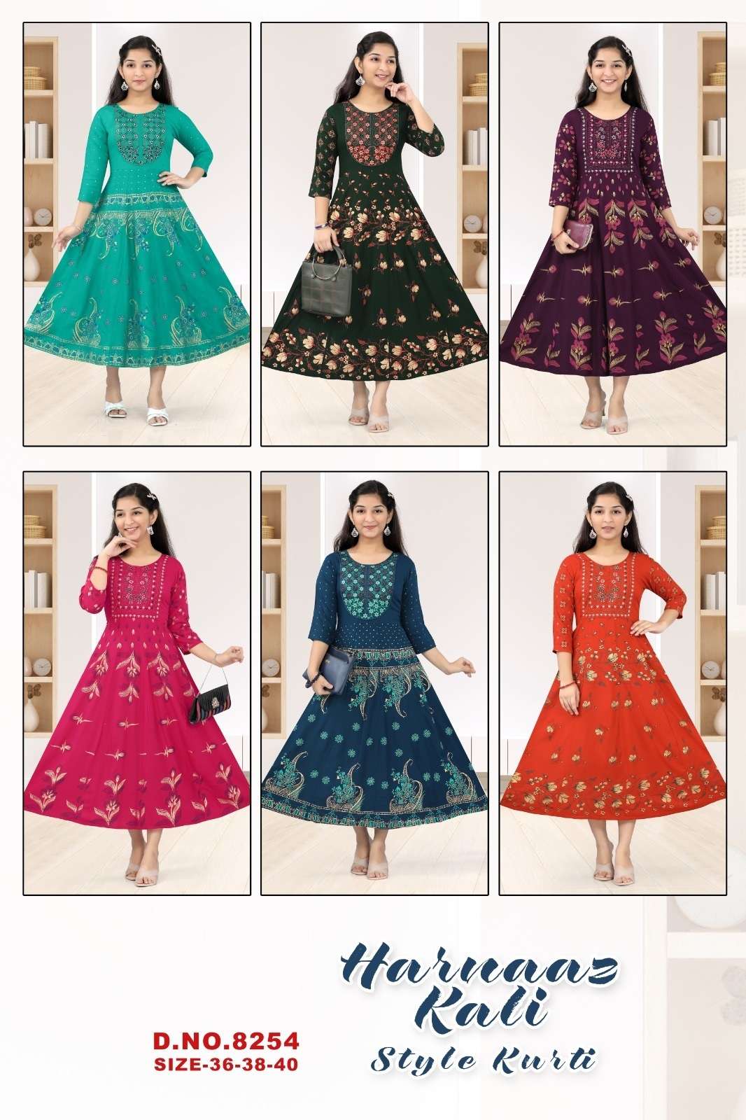 Harnaaz Kali 8254 Rayon Kali Kurti Wholesale catalog