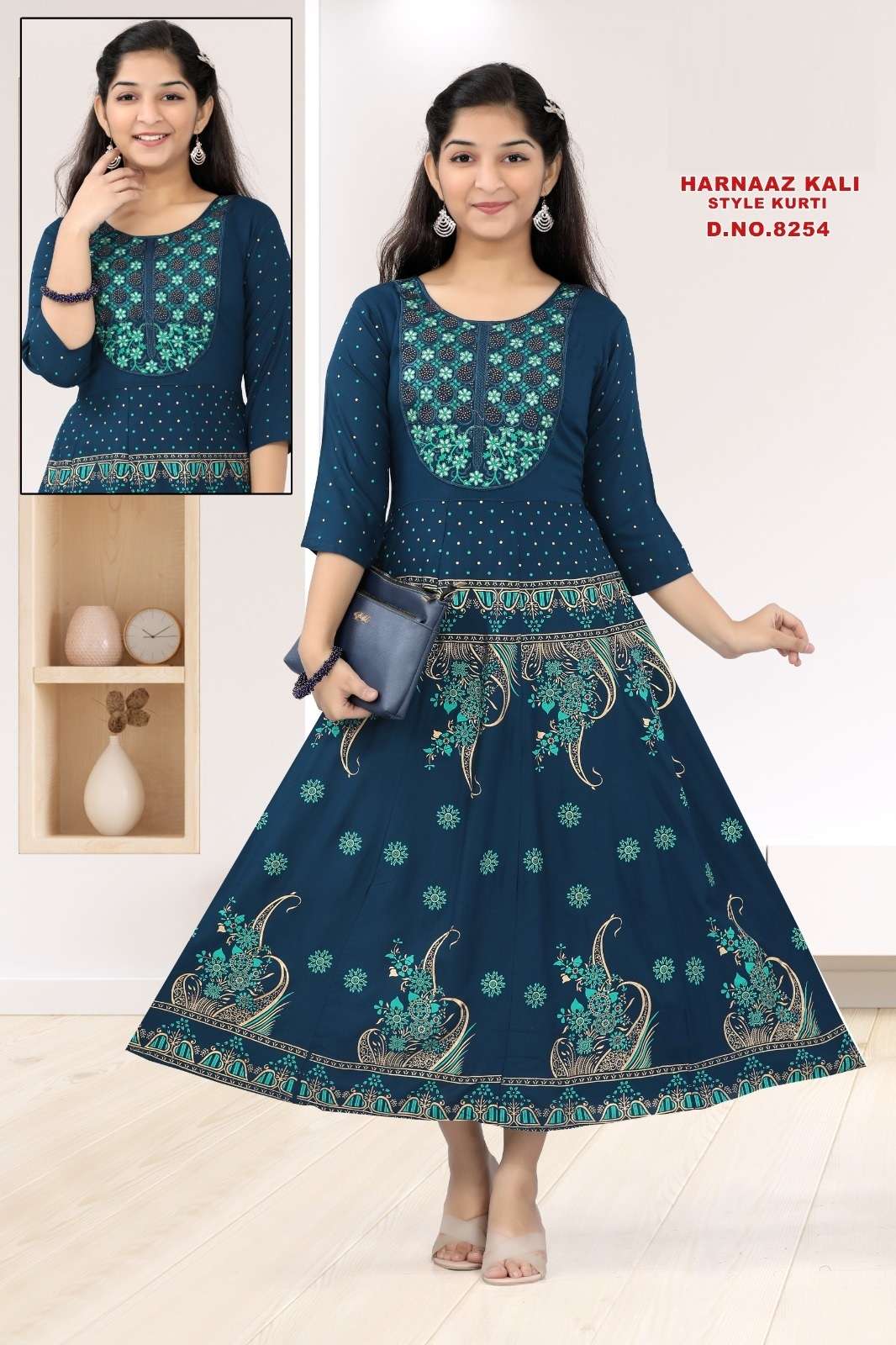Harnaaz Kali 8254 Rayon Kali Kurti Wholesale catalog