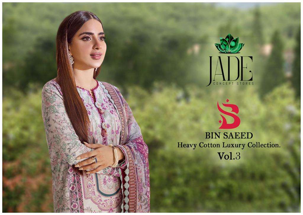 Jade Bin Saeed Vol 3 Heavy Cotton Luxury Dress Material Wholesale catalog