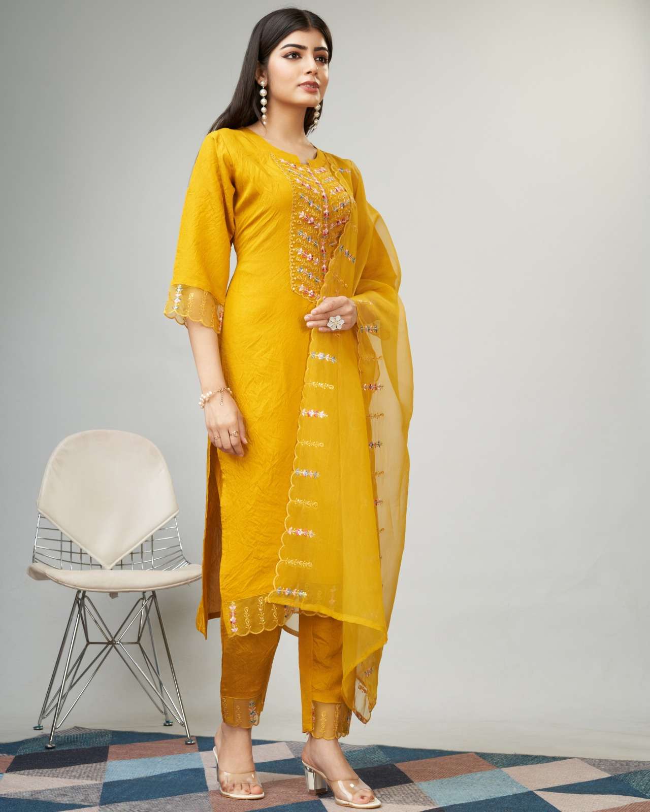 Julie Yellow Viscose Designer Kurti Wholesale catalog