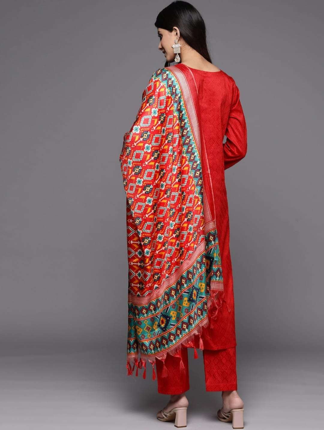 Kalgi Red Viscose Kurti Pant Dupatta Wholesale catalog