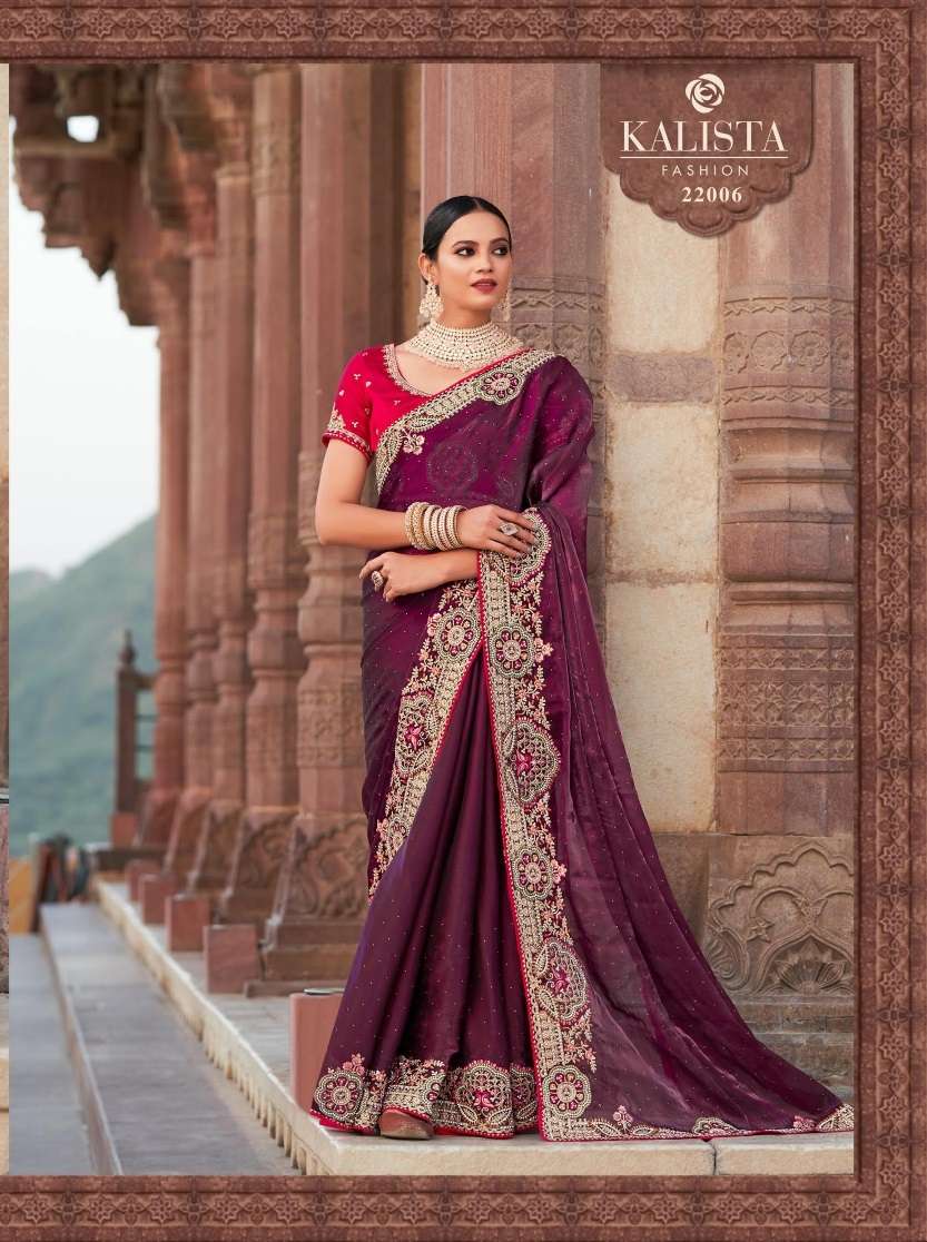 Kalista Fastival Mania Embroidery Satin Silk Saree Wholesale catalog