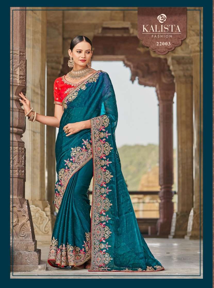 Kalista Fastival Mania Embroidery Satin Silk Saree Wholesale catalog