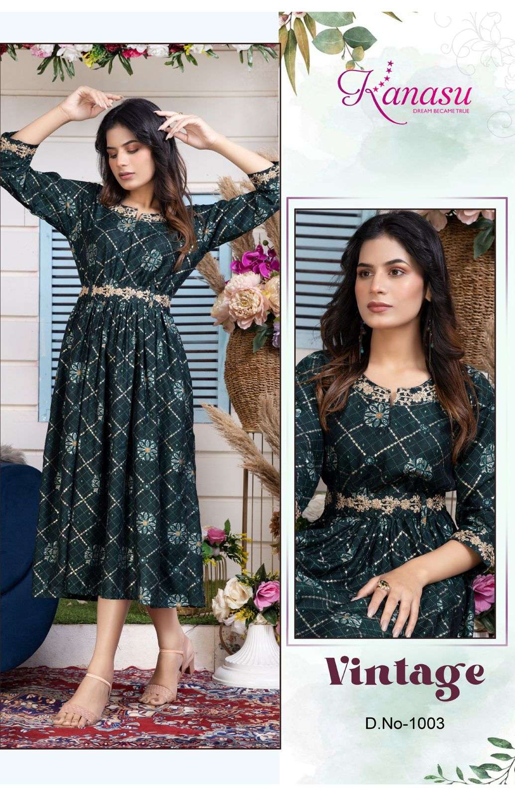 Kanasu Vintage Heavy Chanderi Embroidery Kurti Wholesale catalog