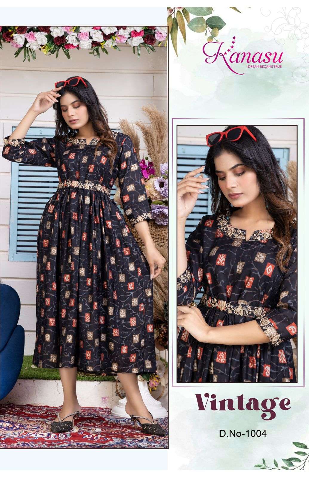 Kanasu Vintage Heavy Chanderi Embroidery Kurti Wholesale catalog