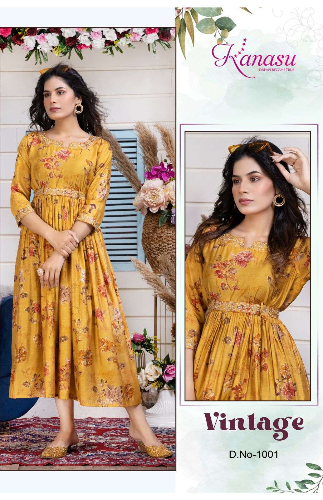 Kanasu Vintage Heavy Chanderi Embroidery Kurti Wholesale catalog