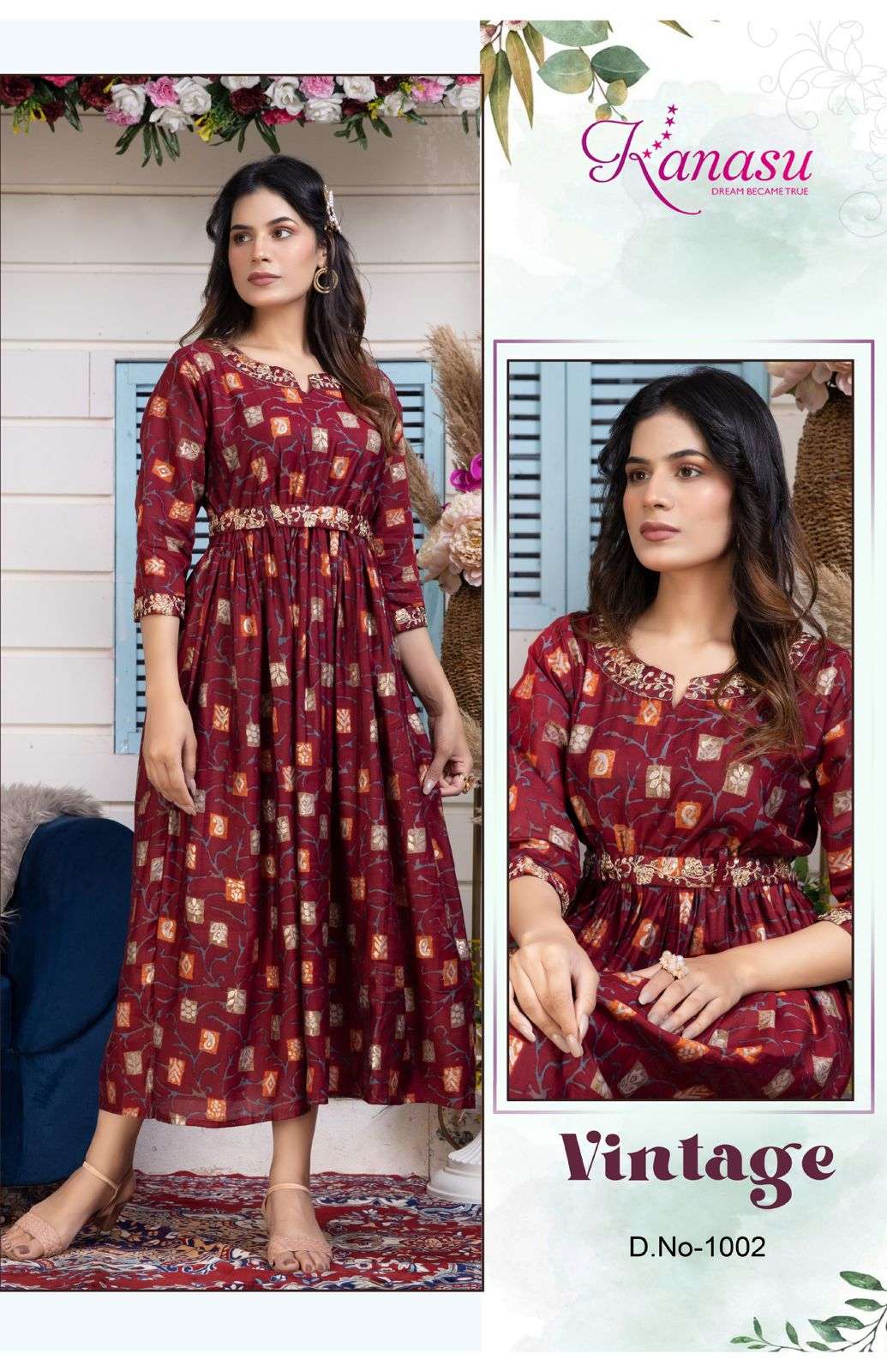 Kanasu Vintage Heavy Chanderi Embroidery Kurti Wholesale catalog