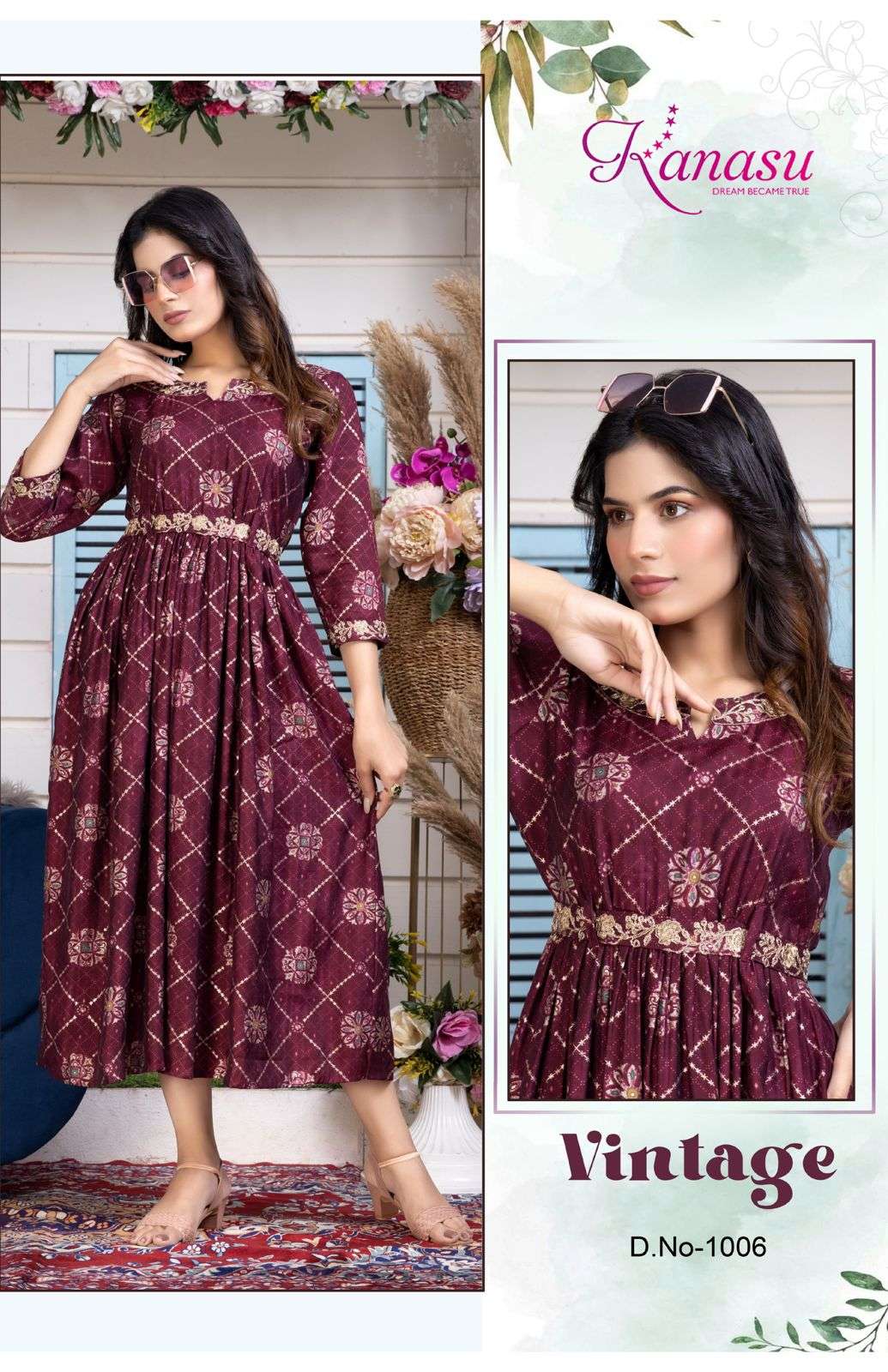 Kanasu Vintage Heavy Chanderi Embroidery Kurti Wholesale catalog