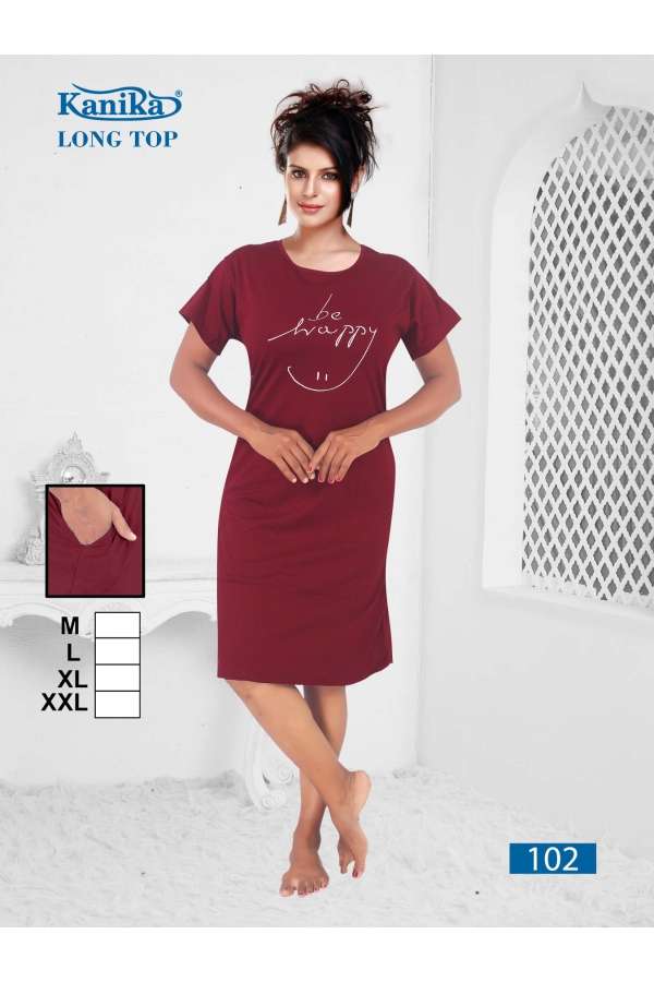 Kanika Long Top 101 To 110 Night Suits Wholesale catalog