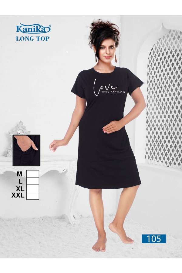 Kanika Long Top 101 To 110 Night Suits Wholesale catalog