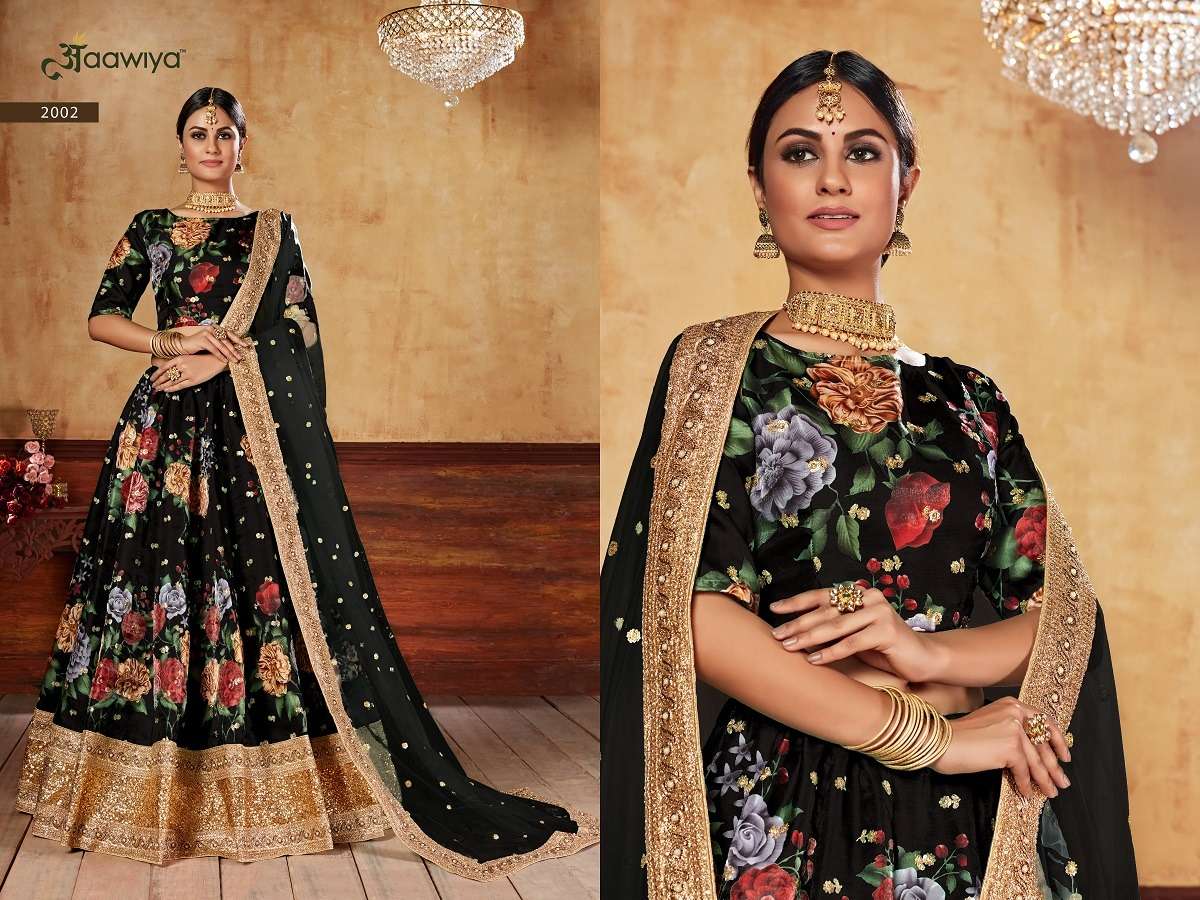 LISHVAA VOL-1 BLACK  WEDDING SEASON SPECIAL FLOWER PRINTED LEHNAGA CHOLI Wholesale catalog