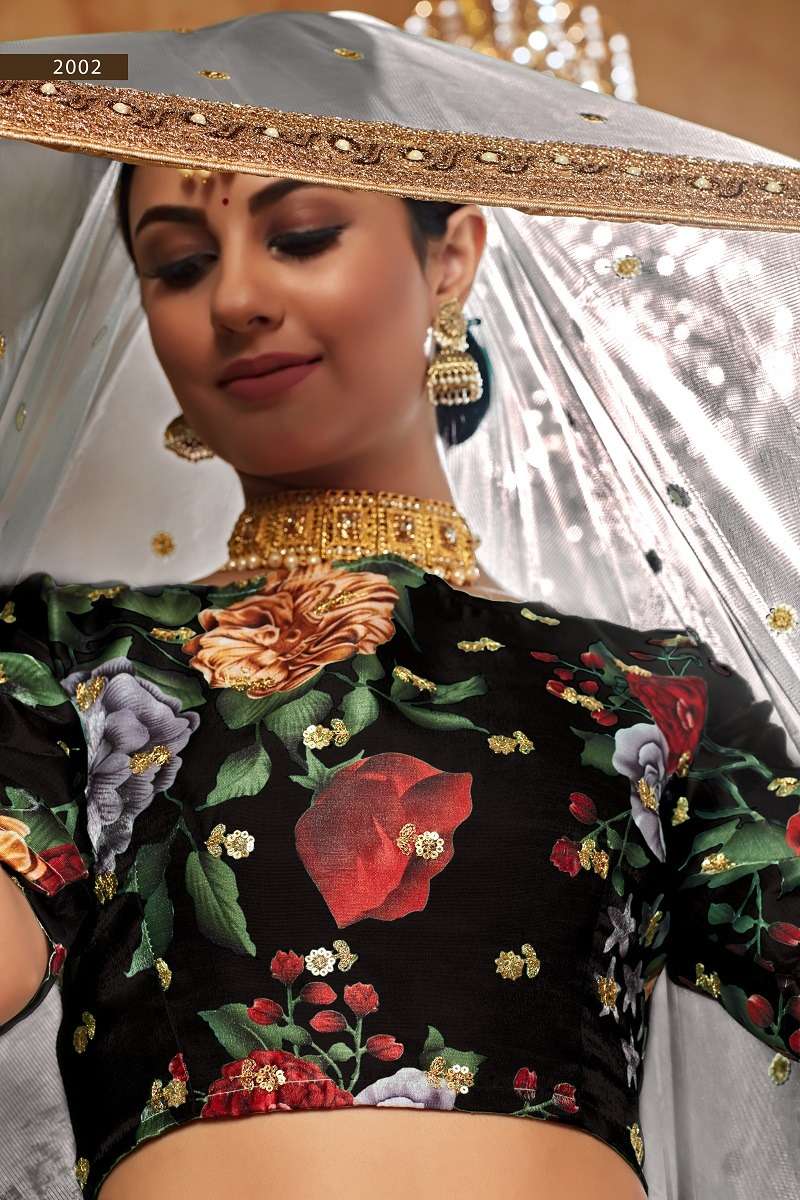 LISHVAA VOL-1 BLACK  WEDDING SEASON SPECIAL FLOWER PRINTED LEHNAGA CHOLI Wholesale catalog