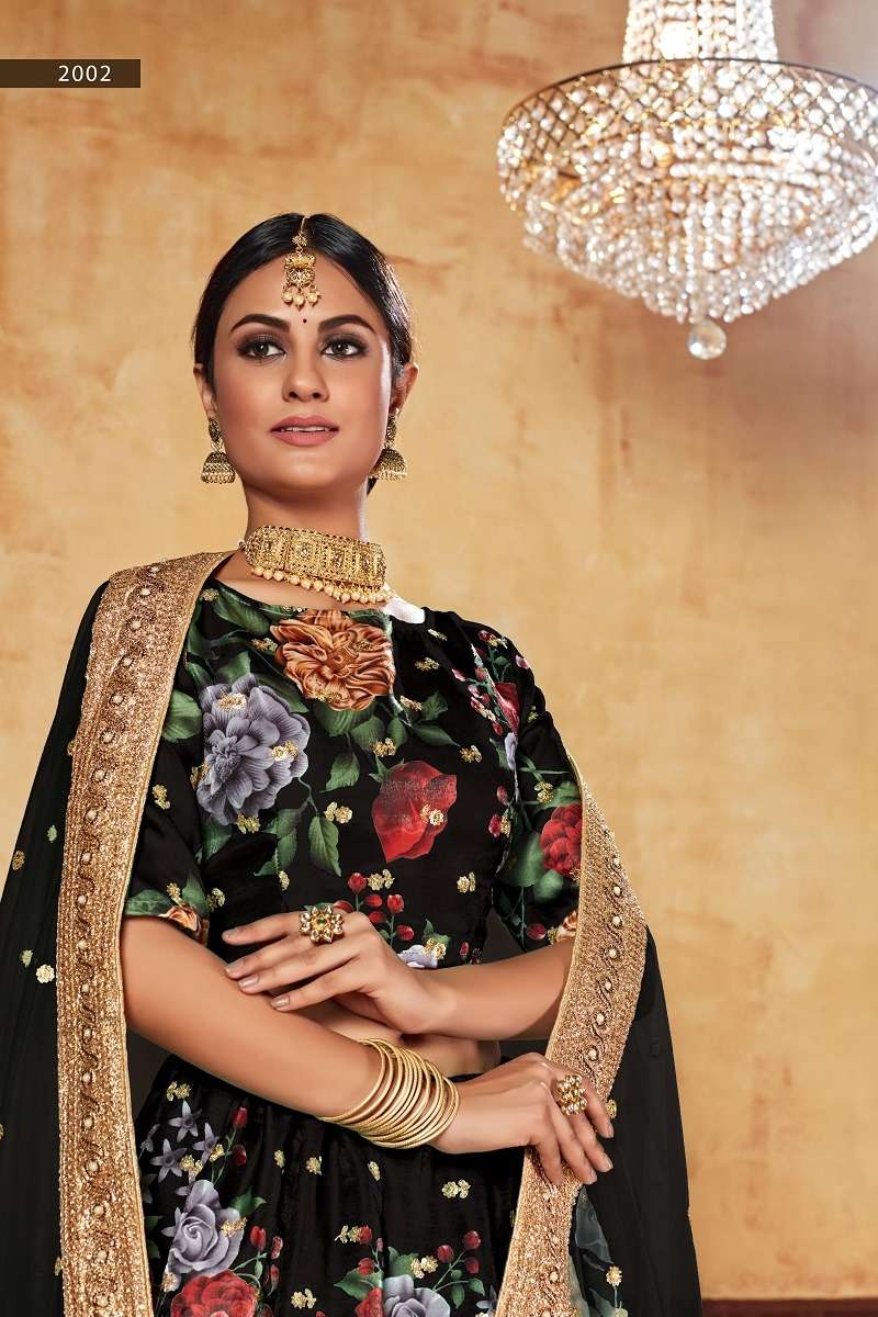 LISHVAA VOL-1 BLACK  WEDDING SEASON SPECIAL FLOWER PRINTED LEHNAGA CHOLI Wholesale catalog